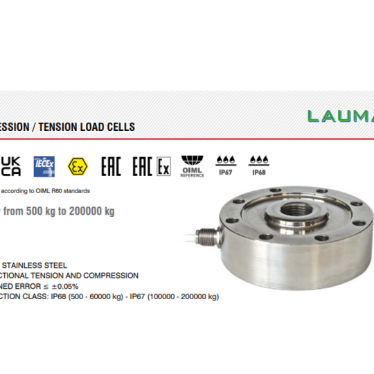 Cảm biến tải trọng CL COMPRESSION / TENSION LOAD CELLS Laumas Model CL500  CL1000 CL2000 CL5000 CL10000 CL20000 CL30000 CL60000 CL100000 CL150000 CL200000
