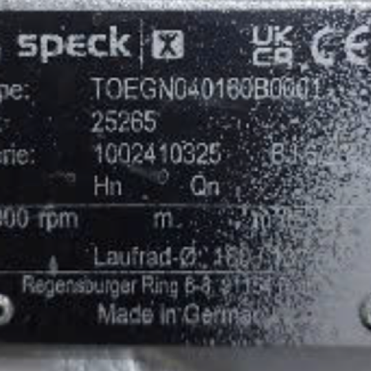 Bơm Speck bare pump Model: TOEGN040160B0001 Series: 1002410325  SPECK