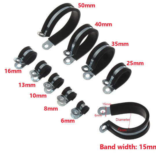 Kẹp chữ P cao su INOX 304 size 6mm,8mm,10mm,13mm,16mm,25mm,40mm,50mm, 60mm...Kẹp Chữ P Lót Cao Su Inox 304