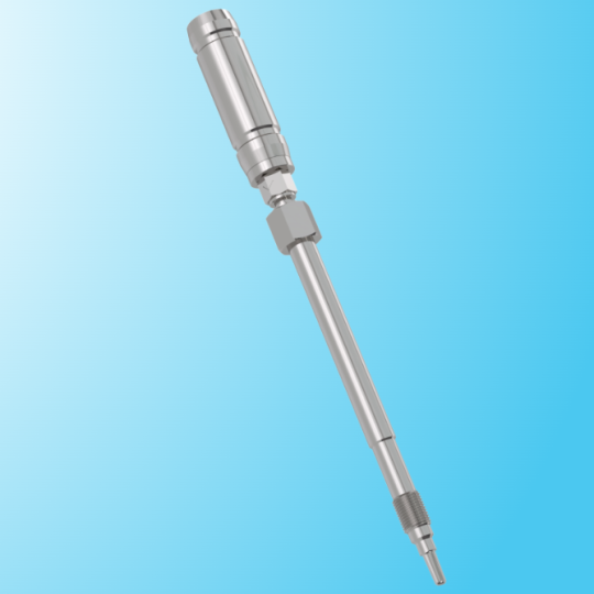 Cảm biến đo nhiệt độ Graeff article number: 117488 Sensor description: GF-7143.1.Kl.A.3-L.DD.10/0.190.G.5000.A.400°C Resistance thermometer Melt- & mass temperature Series GF-7143/M